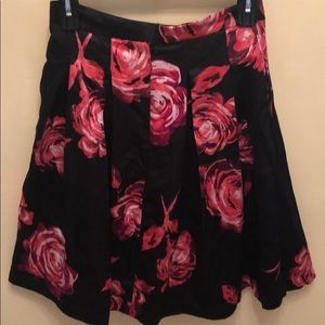 Eva Mendes satin black/pink pleated flare skirt 0
